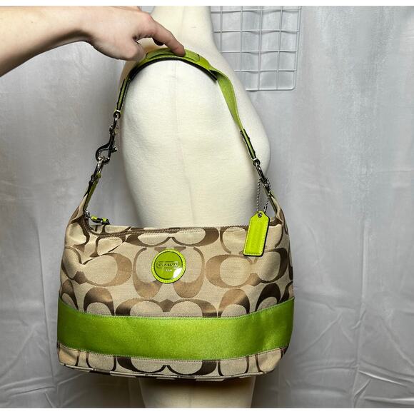 Coach Signature Stripe Khaki and Like Purse - Picture 1 of 13